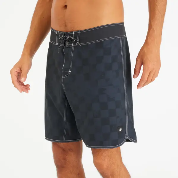 Șort de baie semi-lung surf 18" 500 Checky Negru Bărbați