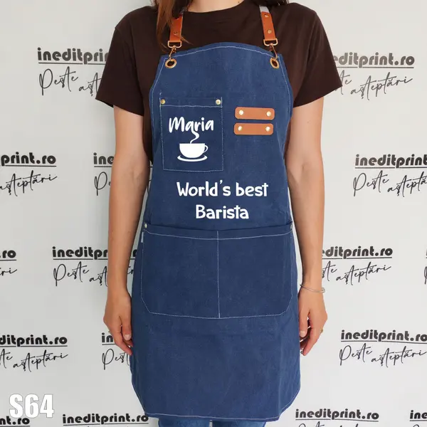 Sort Denim personalizabil Barista - S64 Albastru