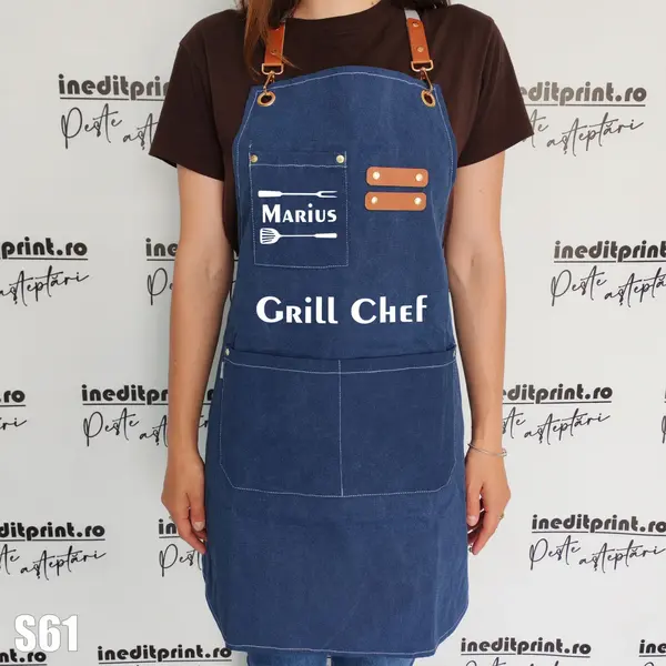 Sort Denim personalizabil Grill Chef - S61 Albastru