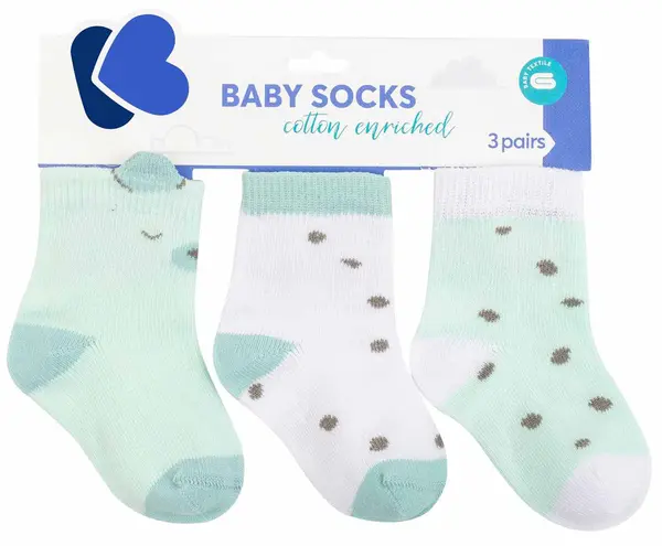 Sosete pentru bebelusi cu urechi 3D Kikka Boo - Bear with me, 2-3 ani, 3 perechi, Mint
