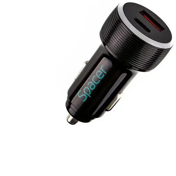 spacer Aliemtator auto SPACER Quick Charge 17W 3.1A max putere totala 17W LED ambiental 1 x USB si 1 x USB Type-C pentru bricheta auto, Negru