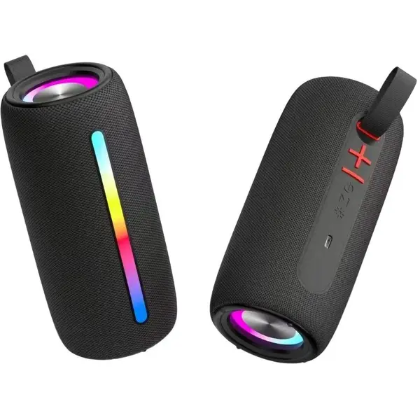 spacer Boxa Spacer portabila bluetooth, ROCKER-BK, RMS: 10W (5W x 2), RGB, acumulator 1800mAh, timp de functionare pana la 5 ore, pana la 10m, AUX, FM radio, microSD, USB, incarcare USB Type-C, Negru