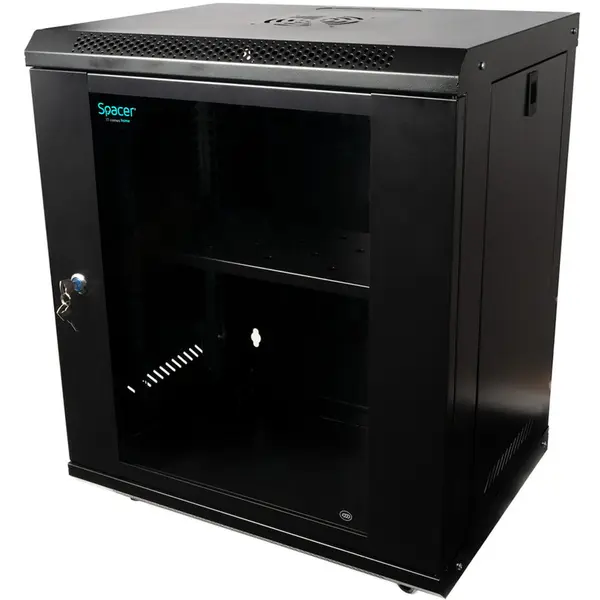 spacer Cabinet metalic 19 SPACER 12U 500x450mm, fixare pe perete, roti, Negru