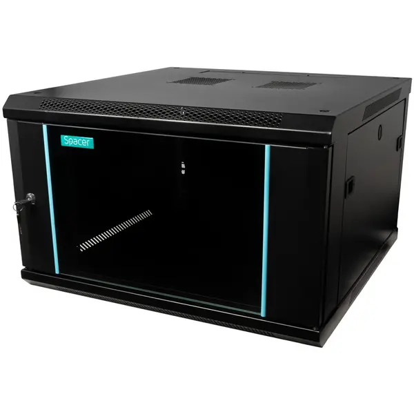 spacer Cabinet metalic Spacer SPCW-6U-600-BK-03 6U, Wall mount, 600 x 600 mm, Glass door, Negru