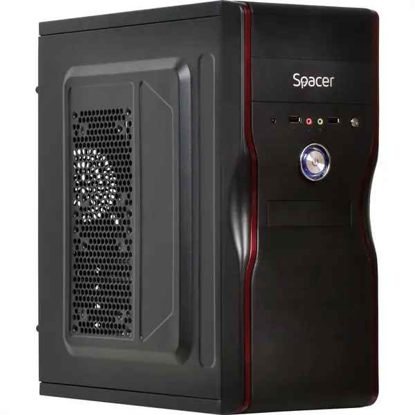 spacer Carcasa Spacer, New Mercury, ventilor 12cm, HD audio, ATX Mid-Tower,sursa 500W Black
