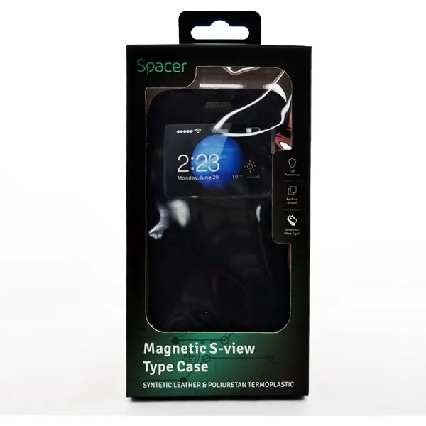 spacer Husa tip Book Spacer Magnetic S-View pentru Iphone 7, Negru