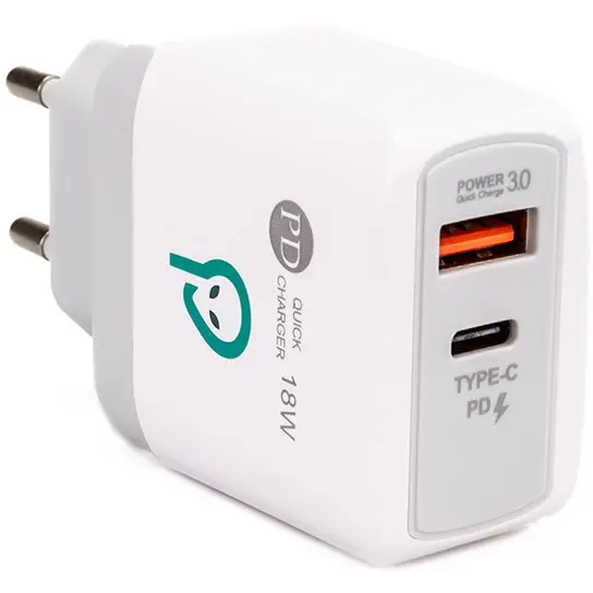 spacer Incarcator retea Spacer SPAR-DUOQ-01, 1x USB-C, 1x USB, Quick Charge 18W, alb