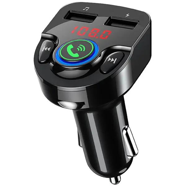 spacer Modulator Auto FM Spacer SPFM-01-QC, Bluetooth 5.0, 1xUSB QC3.0 &, 1xUSB max. 5V/3.1A, 12V-24V, max. 10-15m, mic max. 0-2m, format MP3, WMA, 206 canale 87.5-108Mhz, USB disk, microSD, Negru