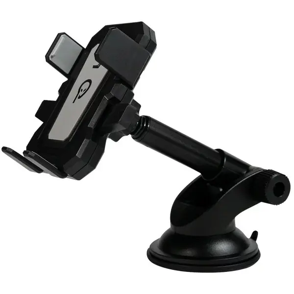 spacer SUPORT auto SPACER pt. SmartPhone, fixare pe bord sau geam prin ventuza, brat telescopic, sistem auto-lock, rotire 360 grade, negru