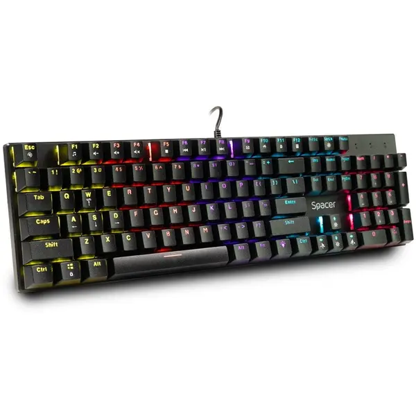spacer Tastatura mecanica Spacer USB Gladiator, switch-uri mecanice rosii, 104 taste, anti-ghosting 26 taste, iluminare RGB, Negru