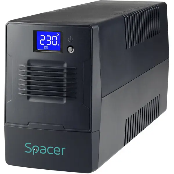 spacer UPS Spacer Line Interactive cu management, SPUP-600D-LIT01 600VA/360W, AVR, 2 prize Schuko, display LCD, baterie 12V/7Ah, conector USB, combo RJ11/RJ45, Negru