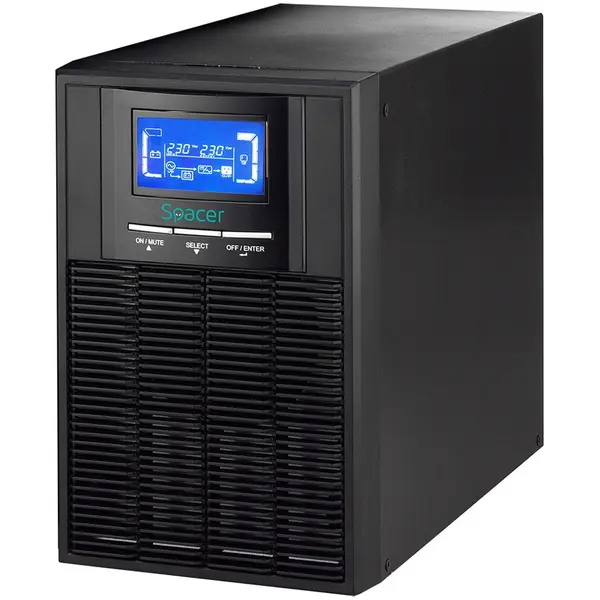 spacer UPS Spacer Online SPUP-1000D-OLT01, 1000VA/900W, AVR, Sinusoida Pura, LCD, 3 prize Schuko, Negru
