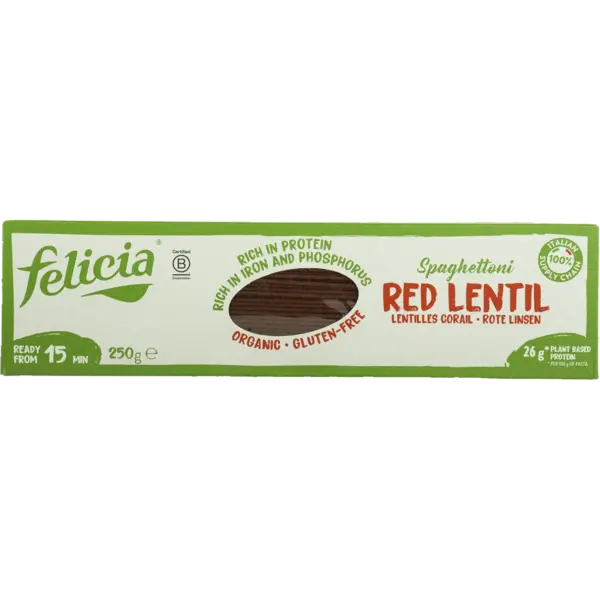 Spaghetti fara gluten din linte rosie ECO 250 g - Felicia