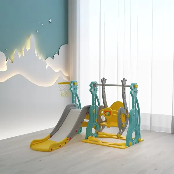 Spatiu de joaca Nichiduta Garden Musical 3 in 1 cu leagan si tobogan cu trepte late, manere si margini rotunjite