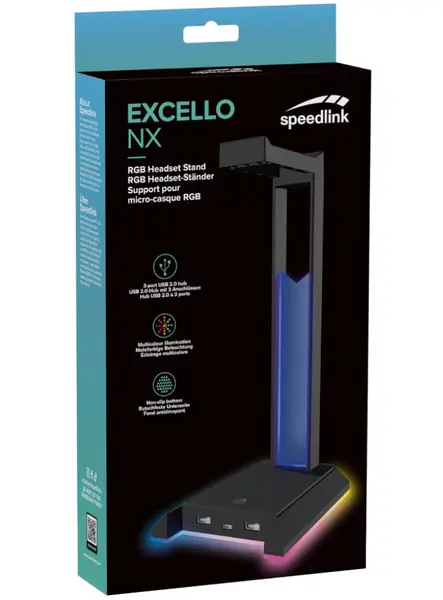 Speedlink Excello Nx Rgb Headset Stand, Usb 2.0 Hub, Black
