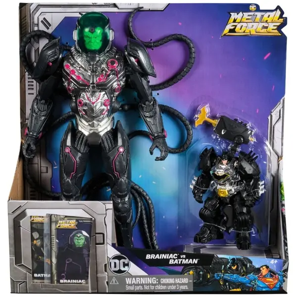 Spin Master DC Comics Metal Force –Set de 2 figurine Brainiac vs Batman cu acesorii, Multicolor, 4 ani+
