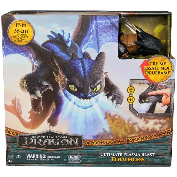 Spin Master Dreamworks Dragons World of Berk - Figurina Toothless Ultimate Plasma Blast, Figurina interactiva cu lumini si sunet inspirata din filmul „How to Train Your Dragon 2025”, 35 cm, Negru, 4 ani+