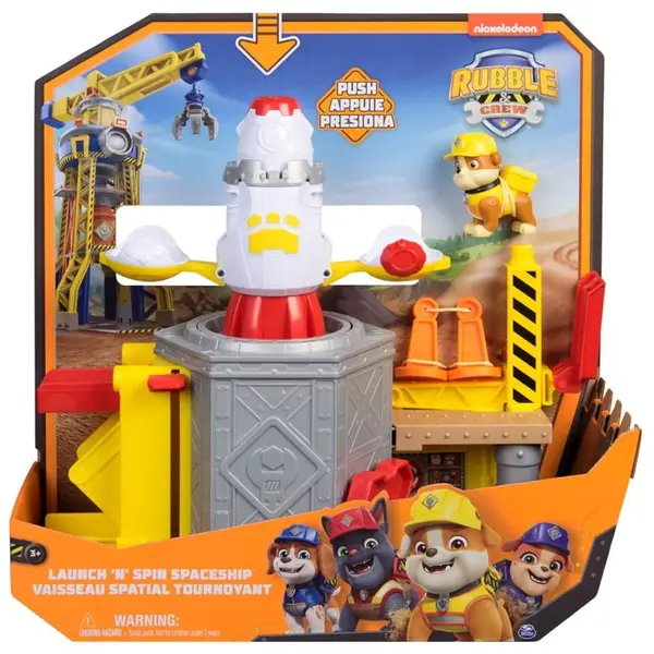 Spin Master PAW Patrol Rubble & Crew, Nava Spatiala Launch 'N' Spin cu Functii Interactive, multicolor, 3 ani +