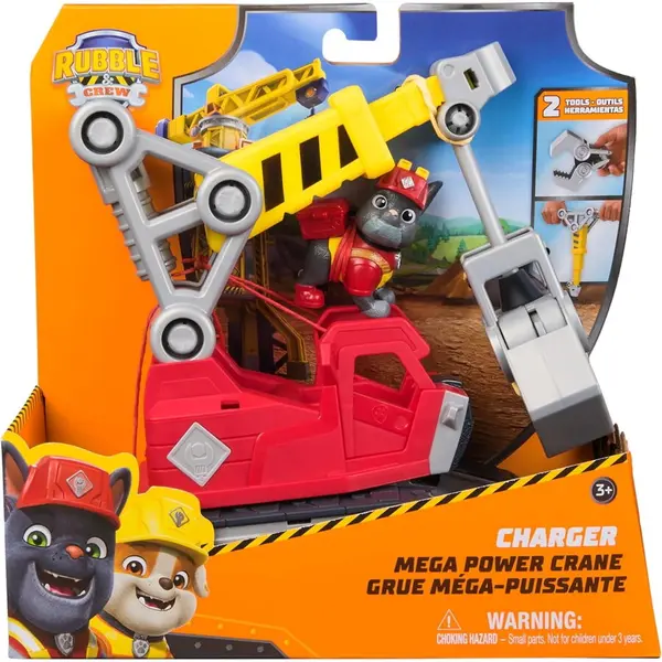 Spin Master Paw Patrol - Rubble si echipa, figurina Charger si Mega Power Crane, Multicolor, 3 ani+