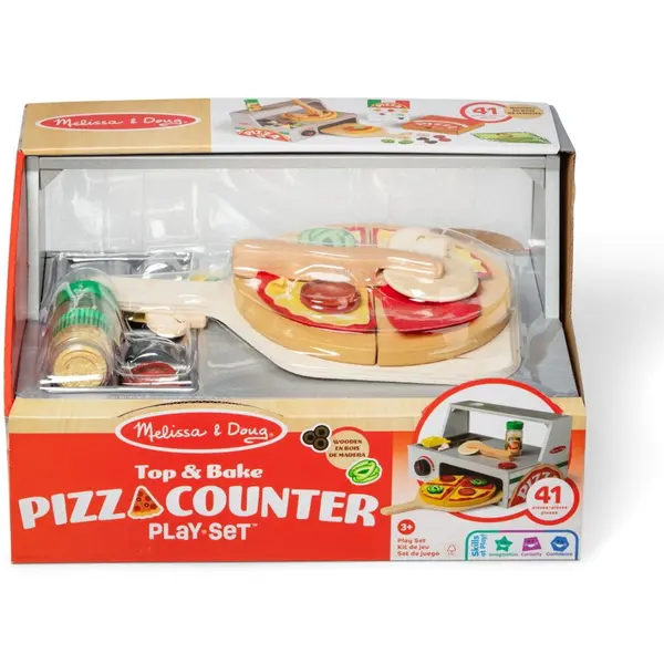 Spin Master Set de joaca Melissa & Doug, Masa de facut pizza din lemn, 41 piese, 34.04x22.10x19.56cm, Multicolor