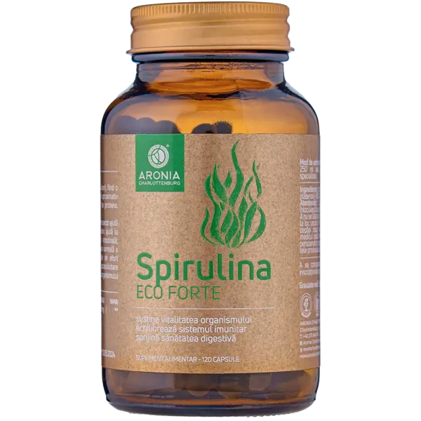 Spirulina ECO Forte — 120 capsule din Spirulină, o algă cu beneficii pentru mușchi, energie, inimă și digestie