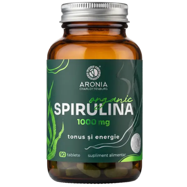 Spirulină Organică 1000 mg — 90 tablete cu Spirulină organică presată direct, pentru tonus, energie, imunitate și mușchi