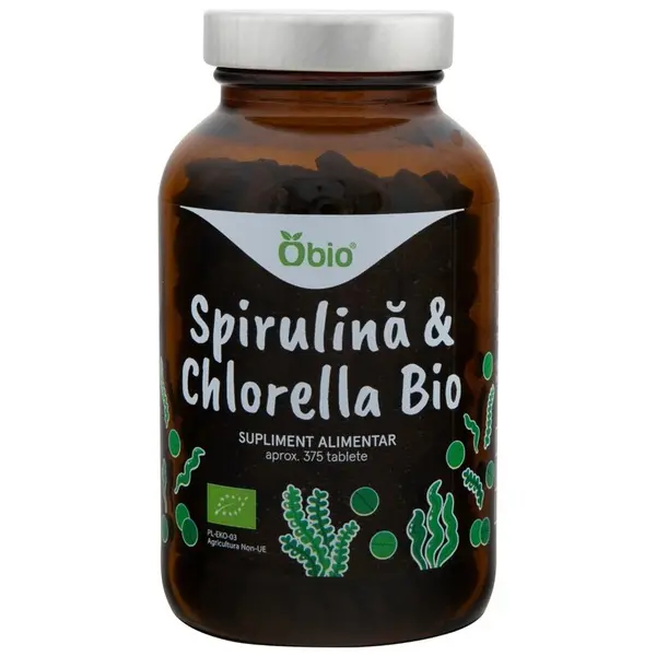 Spirulina si chlorella bio 375 tablete 150g Obio