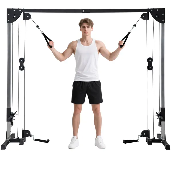 SPORTNOW Aparat de antrenament cu dublă pârâie vis-a-vis crossover, încărcare liberă cu haltere 2 x 50kg dim. 245L x 85l x 207H cm | Aosom Romania