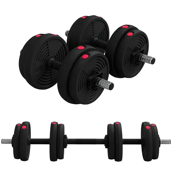 SPORTNOW Haltere 2 în 1 ajustabile, gantere cu mânere antiderapante, 15KG - Bare incluse | Aosom Romania