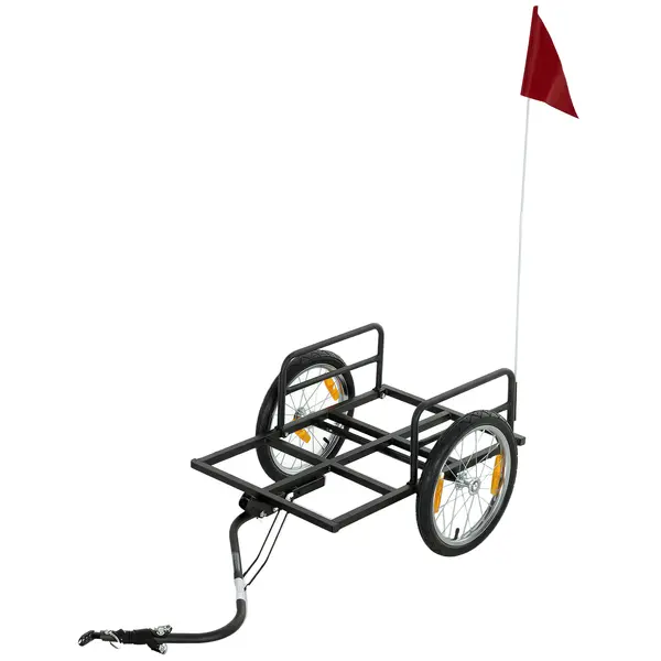 SPORTNOW Remorcă pentru Bicicletă pentru Marfă 40 kg Cărucior de Mână din Oțel cu Steag Roșu Roți de 40,64 cm 145x60x42 cm Negru | Aosom Romania