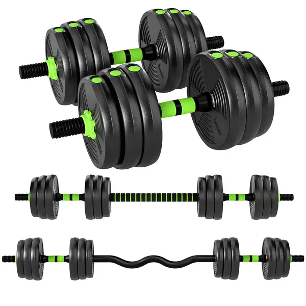 SPORTNOW Set Bară cu Greutăți 3 în 1 cu 16 Discuri și Prindere Antiderapantă, 140x20x20 cm, Verde | Aosom Romania