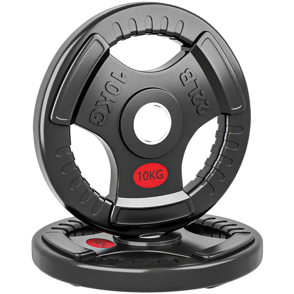 SPORTNOW Set Discuri Greutăți 2 x 10 kg cu Orificiu de 5 cm și 3 Mânere, Oțel cu Acoperire din Plastic, Negru | Aosom Romania