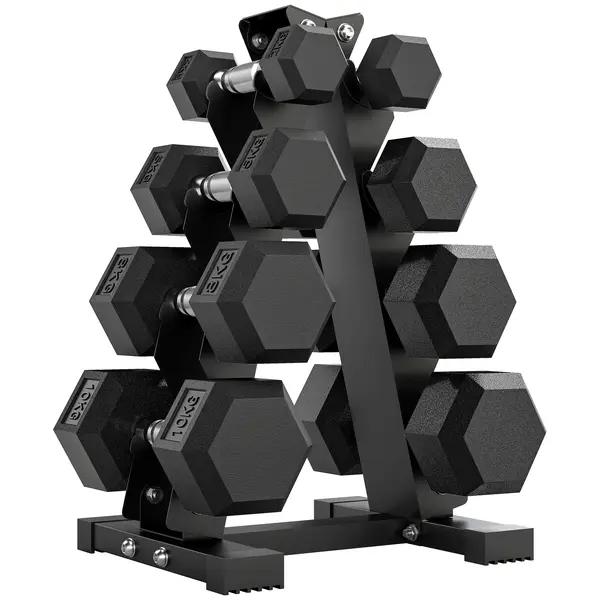 SPORTNOW Set Gantere Hexagonale cu Suport pentru Economisirea Spațiului, de la 2 kg la 10 kg, Negru | Aosom Romania