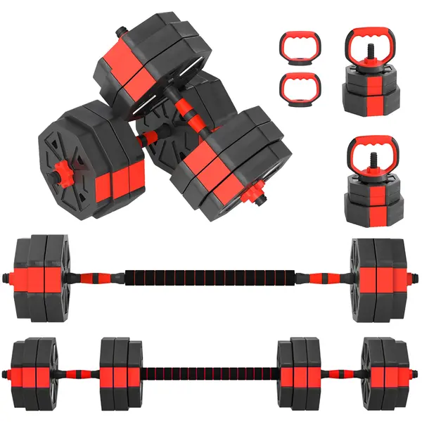 SPORTNOW Set Greutăți 4 în 1 de 30 kg, Kettlebell, 2 Haltere, Bară pentru Ridicări și Flotări, Roșu | Aosom Romania