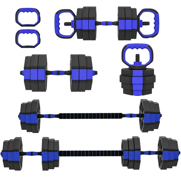 SPORTNOW Set Greutăți de Sală 4 în 1 de 30kg, Convertibil în Kettlebell, 2 Gantere, Haltere și Suport pentru Flotări, Roșu | Aosom Romania