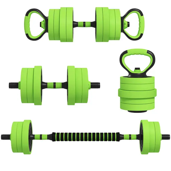 SPORTNOW Set Greutăți Sala de Sport 4 în 1 de 20kg, Convertibil în Kettlebell, 2 Gantere, Bară de Haltere și Suport pentru Flotări, Verde | Aosom Romania