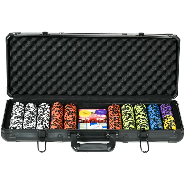 SPORTNOW Set Poker Complet, cu 500 Jetoane, 5 Zaruri, 2 Pachete de Cărți, 3 Butoane | Aosom Romania
