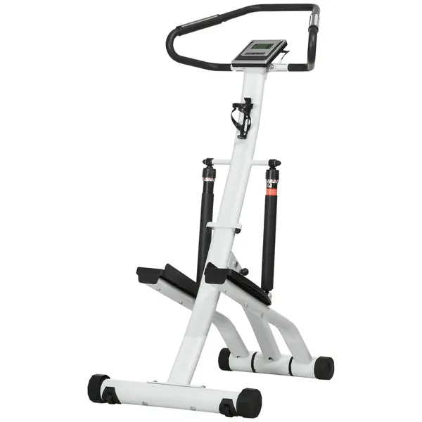 SPORTNOW Stepper cu ghidon 12 nivele de rezistență reglabile, ecran LCD, 2 roți și pedale antiderapante, alb și negru | Aosom Romania