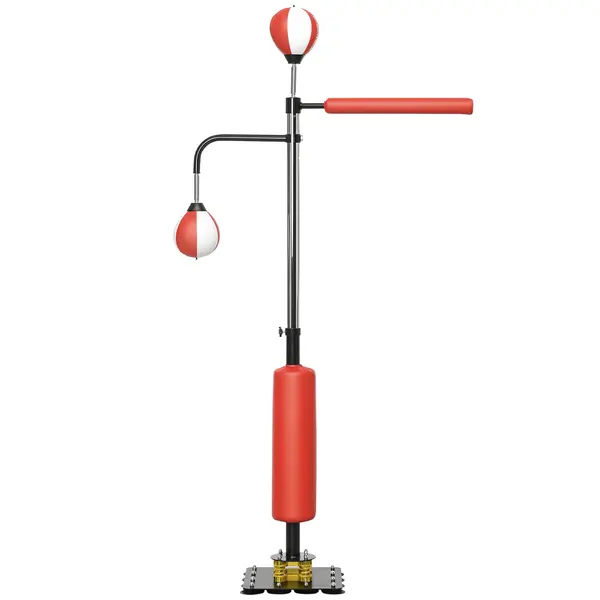 SPORTNOW Suport pentru sac de box, două mingi de viteză, tijă de box rotativă, pernă de lovituri, reglabil pe înălțime, Oțel, 107 x 36 x 140-205 cm | Aosom Romania