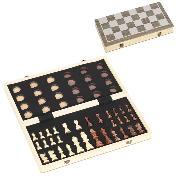 SPORTNOW Tablă de Șah Pliabilă pentru Șah și Dame cu Compartimente, din Lemn și Metal, 38.5x38.5x2.8 cm, Alb și Negru | Aosom Romania