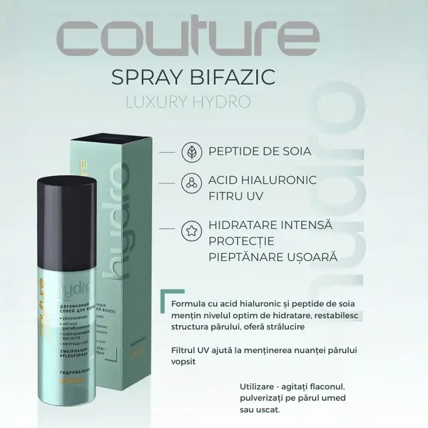 Spray bifazic hidratare intensa pentru par uscat LUXURY HYDROBALANCE ESTEL HAUTE COUTURE, 100 ml