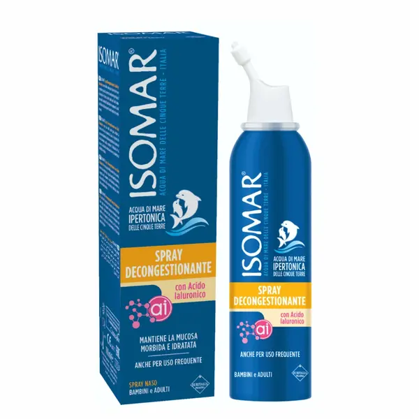 Spray nazal Isomar cu efect decongestionant cu apa de mare hipertonica si acid hialuronic 12+, 100ml, Euritalia