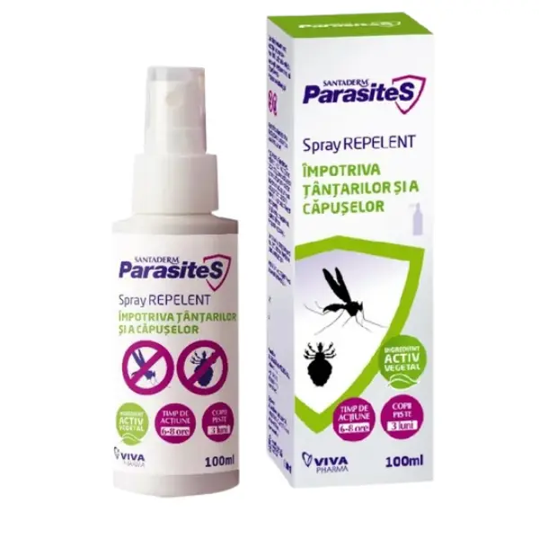 Spray repelent impotriva tantarilor si paduchilor Santaderm Parasites, Viva Pharma | 100 ml