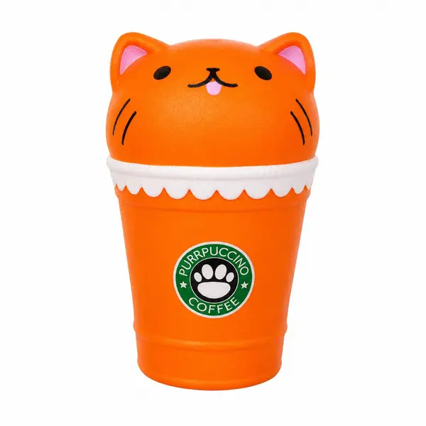Squishy Purrpuccino Antistres 14 cm - Jucarie Slow Rising cu Pisicuta si Cafea, Super Soft