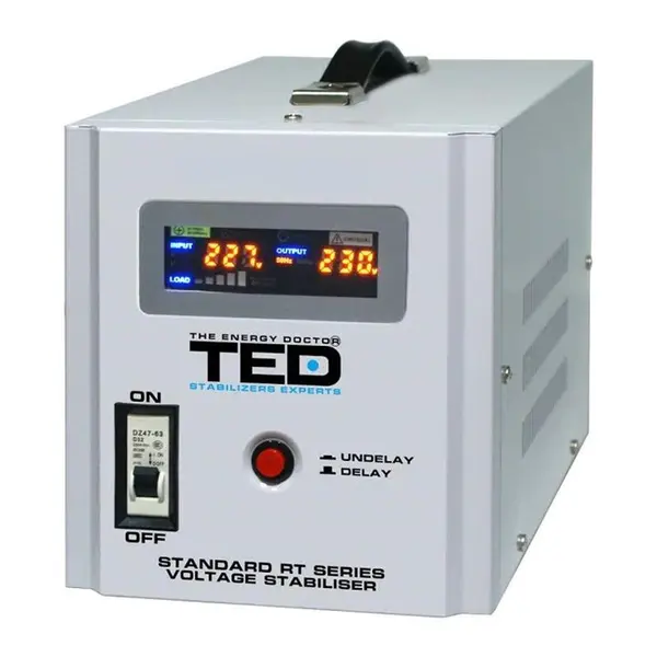 Stabilizator automat de tensiune TED 5000 VA, 3000 W, alarma sonora, unda sinusoidala pura, TED-AVR5000
