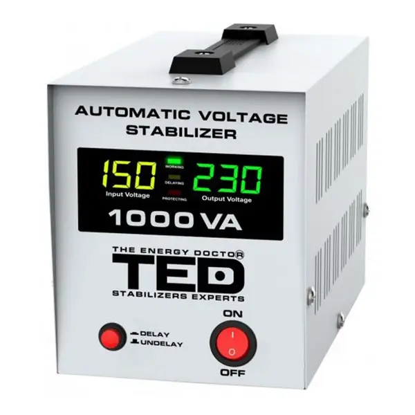 Stabilizator de tensiune 1000VA/600W cu display LCD si 2 prize Schuko, TED Electric TED000040