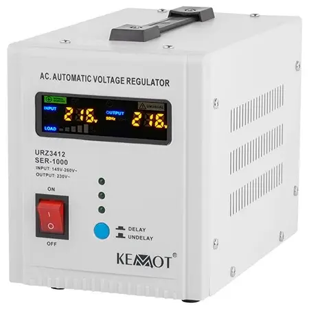 Stabilizator de Tensiune Automat 1000VA, Transformator Toroidal, 145-260V AC, 2 x Schuko, Monofazat, Afisaj LED, Kemot