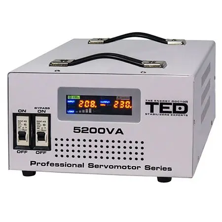 Stabilizator de Tensiune Automat cu Servomotor 5000VA 3000W, Transformator Toroidal, 140-260V AC, 2 x Schuko, TED