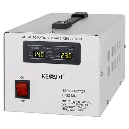 Stabilizator de tensiune cu servomotor 1000VA, 130-260V AC, 2 x Schuko, Monofazat, Kemot