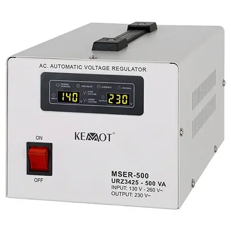 Stabilizator de tensiune cu servomotor 500VA, 130-260V AC, 2 x Schuko, Monofazat, Kemot